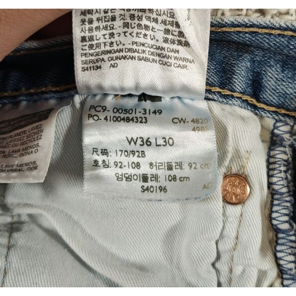 Levi's 501 Button Fly Jeans Men's 36x27 (Tag 36x30)Distressed Light Straight Leg - Picture 9 of 16